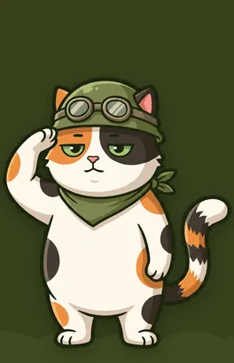 The cat standing and saluting